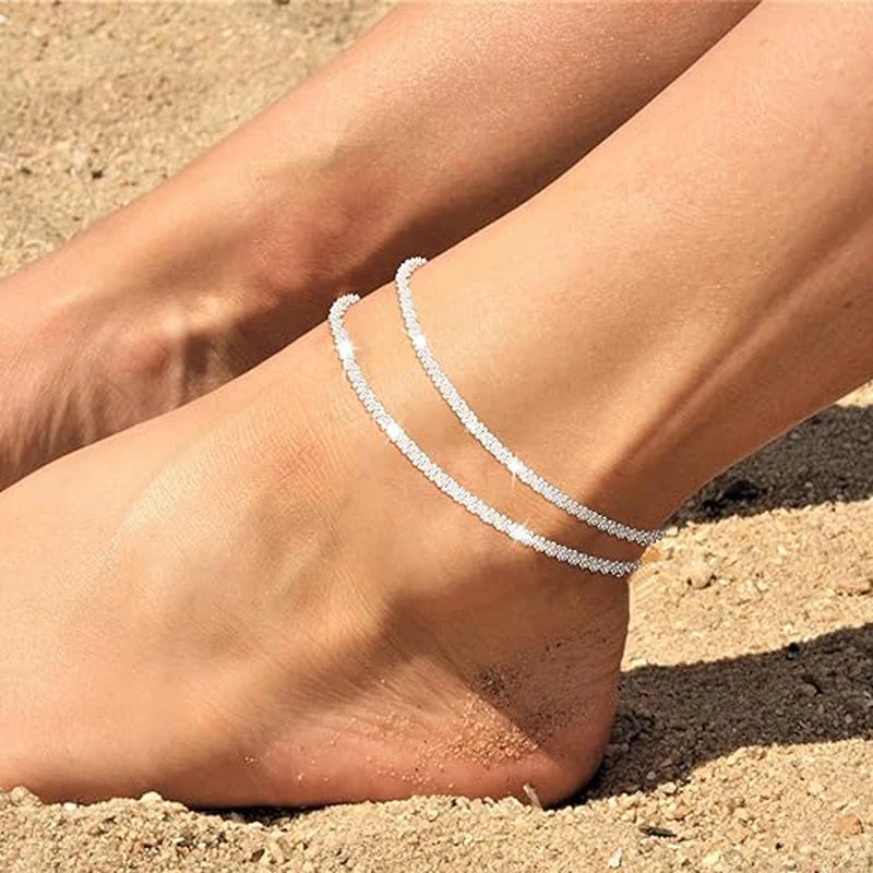 Dainty Adjustable Layered Ankle Bracelet Set for Women - Beach Jewelry