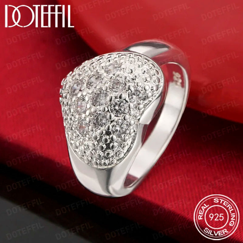Unisex Heart Shape AAA Crystal Sterling Silver Ring - Engagement Wedding Jewelry
