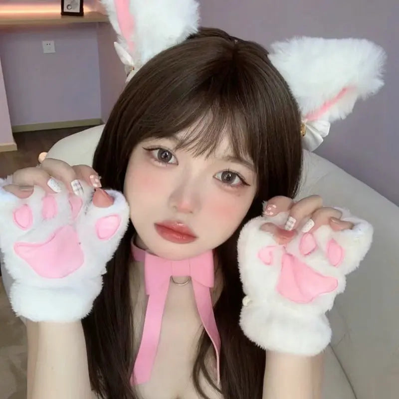 Cat Paw Gloves Set - Cosplay Cat Ears Headwear for Costume & Party