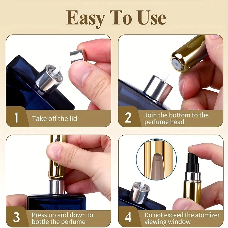 Portable Spray Bottles Set 6 pcs Travel Size 5ml Self-Priming Bottom Fill
