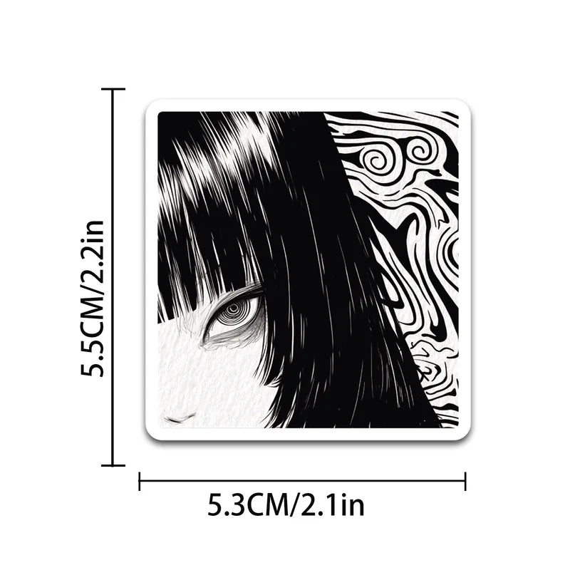 Anime Horror Girl Stickers 50PCS Black & White Aesthetic DIY Scrapbooking Notebook Laptop Luggage Skateboard Car Decals