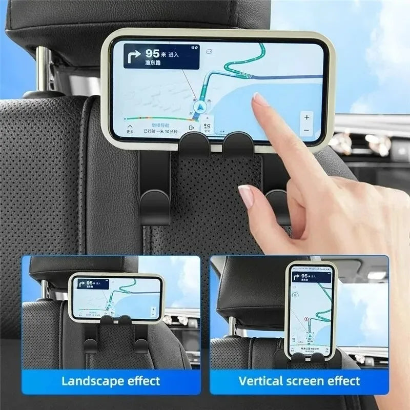 Car Back Seat Phone Holder & Hanging Storage Hook - Universal Adjustable