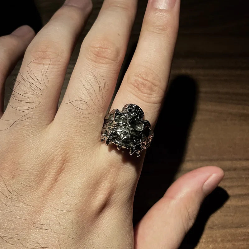 Retro Skull Ring for Men Silver Punk Gothic Rock Open Biker Jewelry Gift