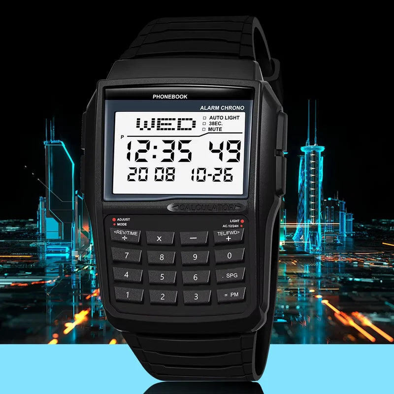 Multifunctional Men's Digital LED Sports Watch with Calculator - Luxury Style