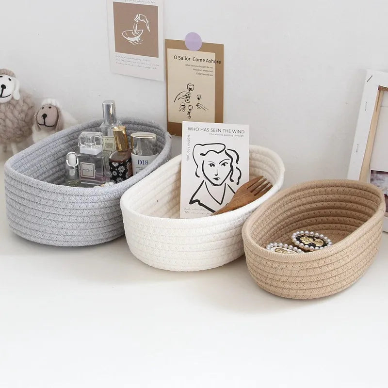 Cotton Rope Woven Storage Baskets - Organize Box for Keys, Cosmetics, Sundries