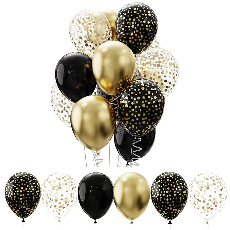 12PCS Black and Gold Latex Balloons for Party Decorations Birthday Wedding Anniversary
