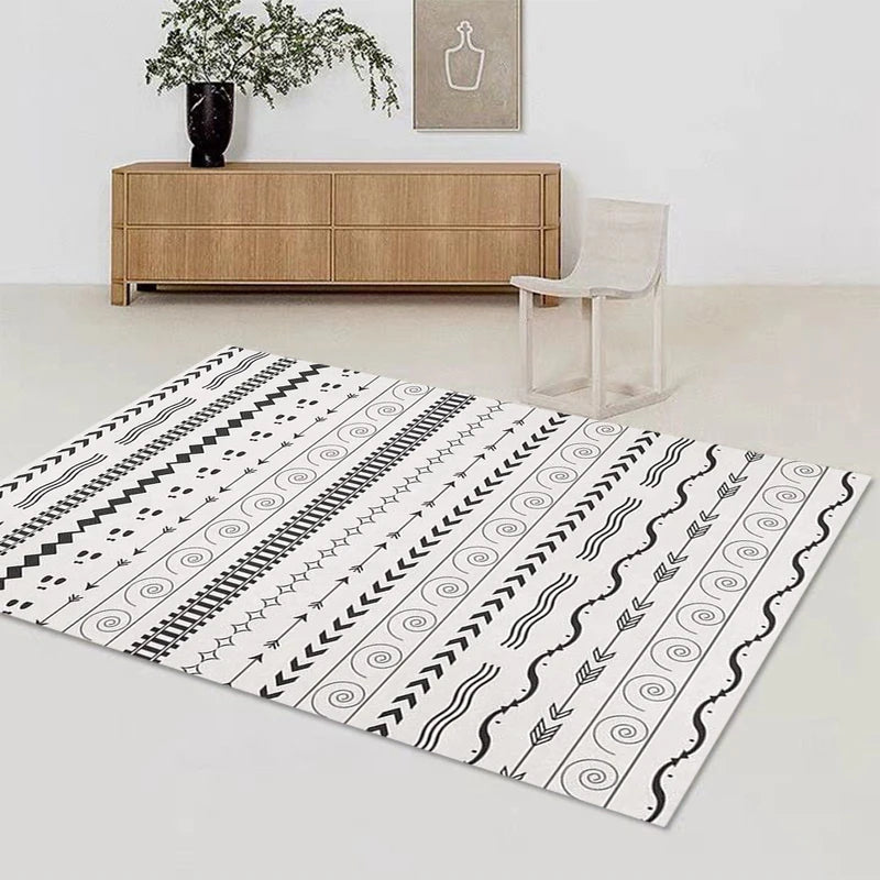 Machine Washable Geometric Rug Non-Slip Foldable Carpet for Living Room & Bedroom