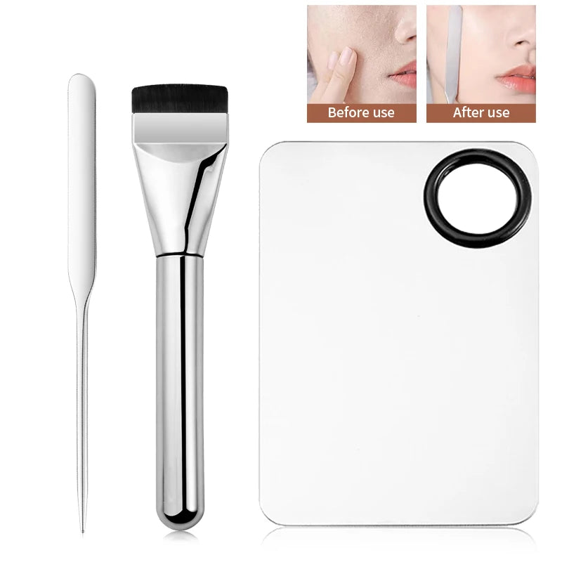 Stainless Steel Foundation Brush and Paddle Set - Makeup Tool Kit for Face & Concealer