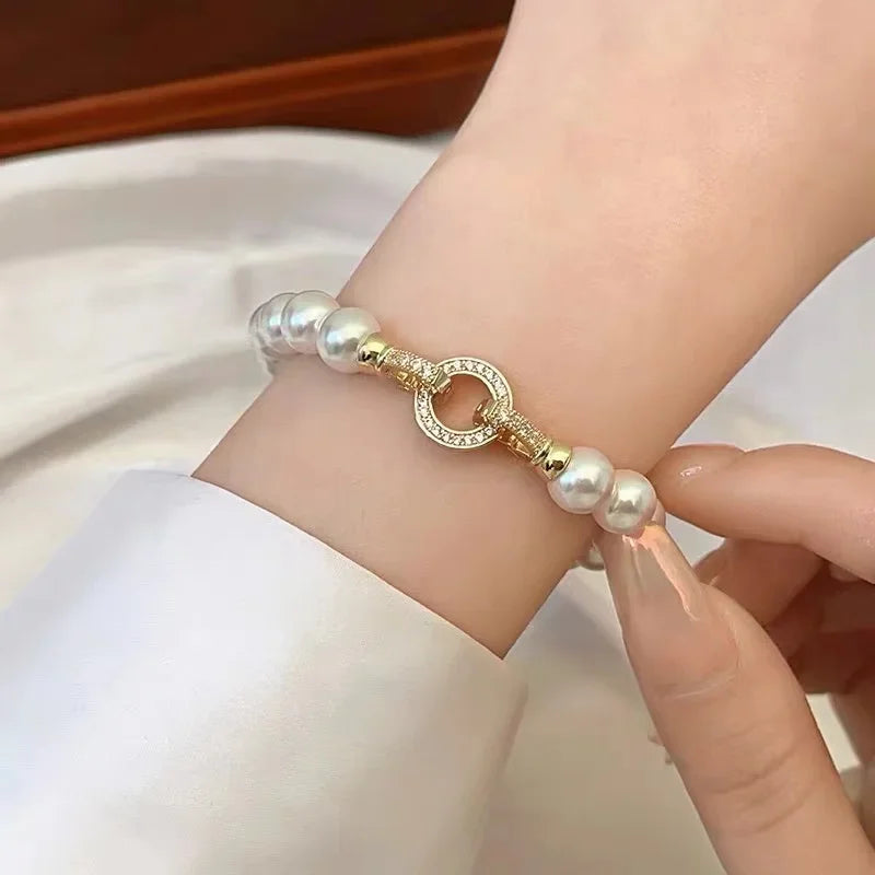Elegant Micro Set Zircon Pearl Charm Bracelets for Women - Multiple Colors