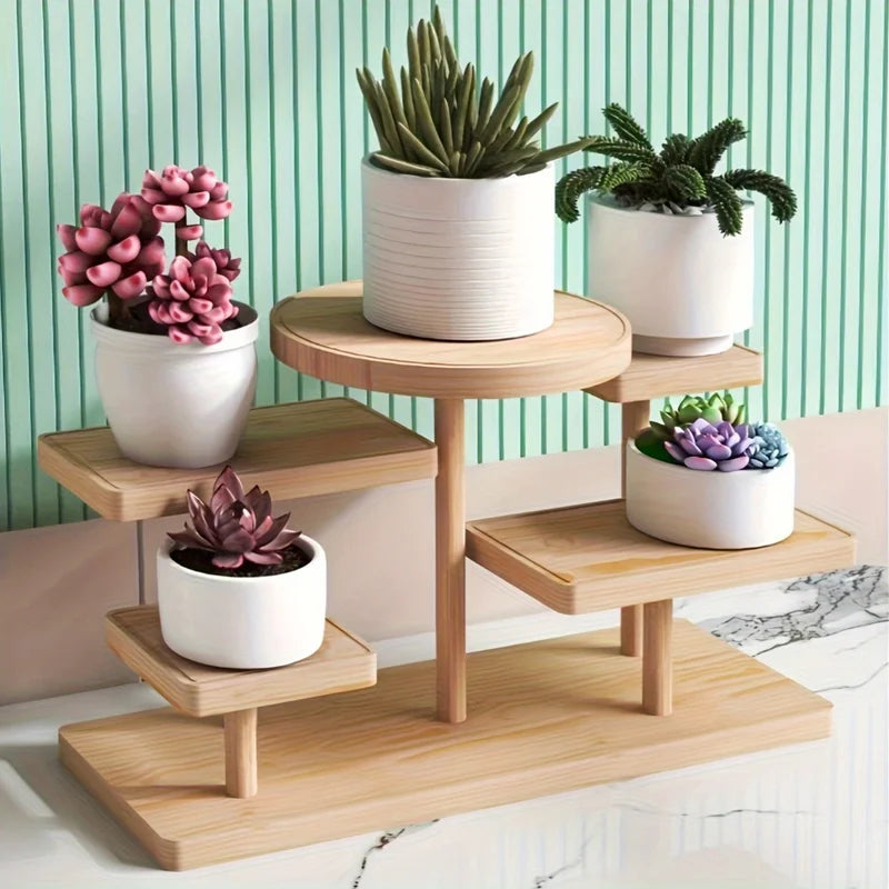 Multi-Layer Wooden Jewelry Display & Storage Rack - Plant & Bead Organizer