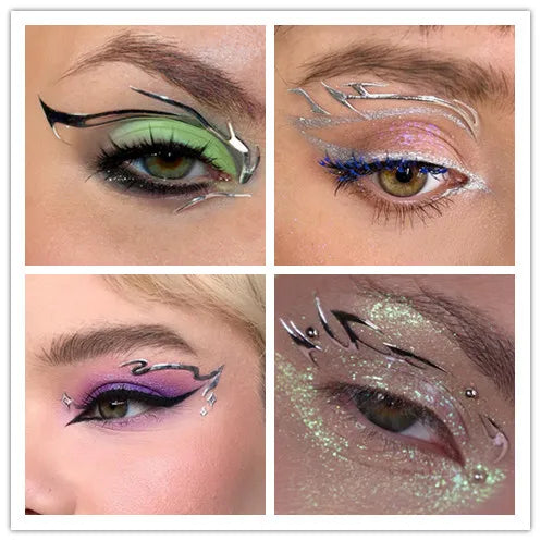 Futuristic Silver Face Makeup Stickers Creative Metallic Eye Shadow Self-Adhesive Reuse