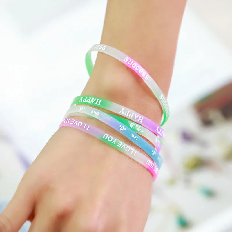 10PCS Luminous Silicone Child Bracelet Candy Color Letters Movement Wristband