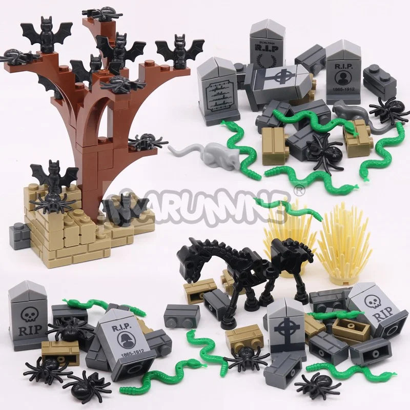 Halloween Building Blocks Set for Graveyard Scene - 99-265pcs Construction Decoration