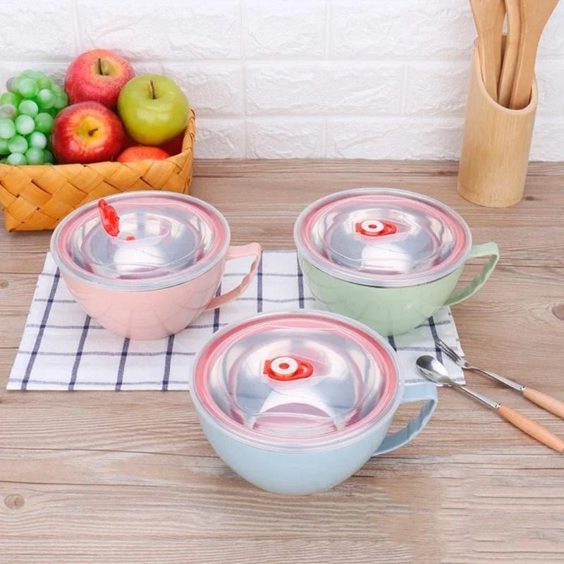 Stainless Steel Noodle Bowl with Handle - Food-Grade Mixing Bowl for Kitchen, Multiple Colors
