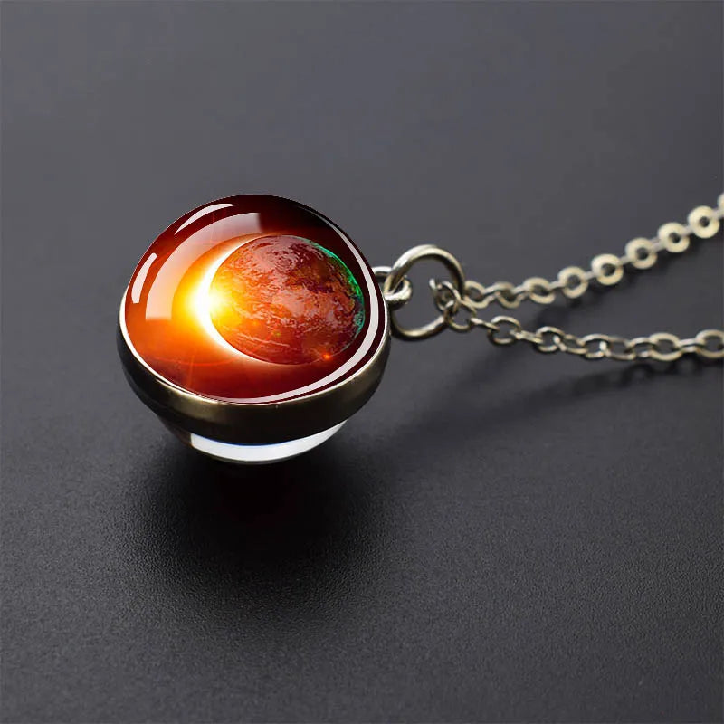 Solar System Planet Necklace with Moon Earth Jupiter Neptune Mars Venus Glass Ball Pendant Jewelry