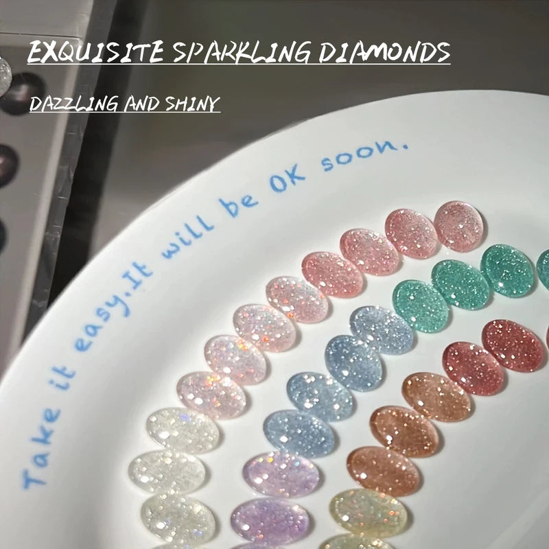 Summer Gel Nail Polish Set - Glittering Diamond, Whitening, Bright Colors, 12ML