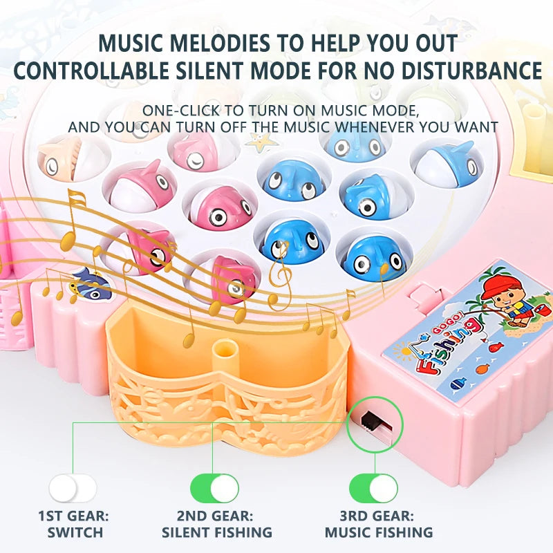 Magnetic Rotating Fishing Game Plate Toy for Kids with Music - Develop Hand-Eye Coordination