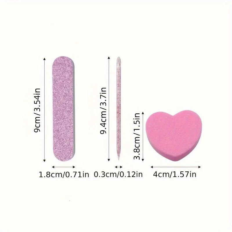 Pink Glitter Nail Care Kit with Buffers and Nail Art Tools - 12 Piece Set