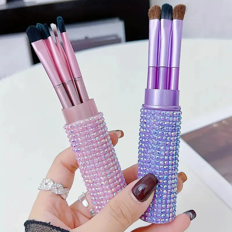 Shiny Rhinestone Makeup Brush Set with Soft Fiber Eyeshadow, Foundation & Blush Tools