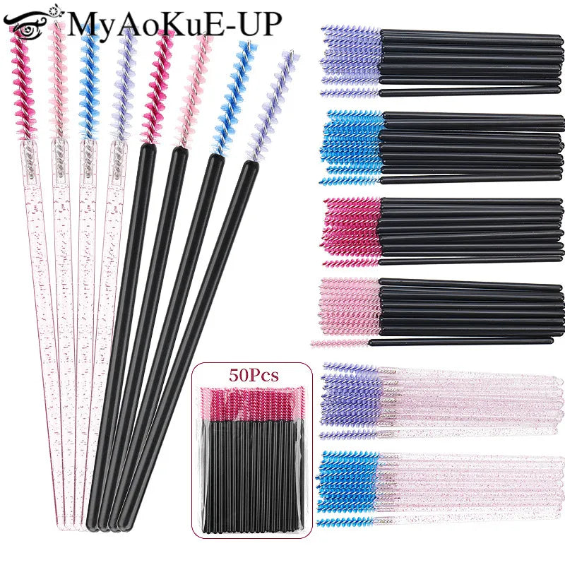 Disposable Makeup Brush Set 50pcs Eyelash Microbrush Mascara Wands Applicator