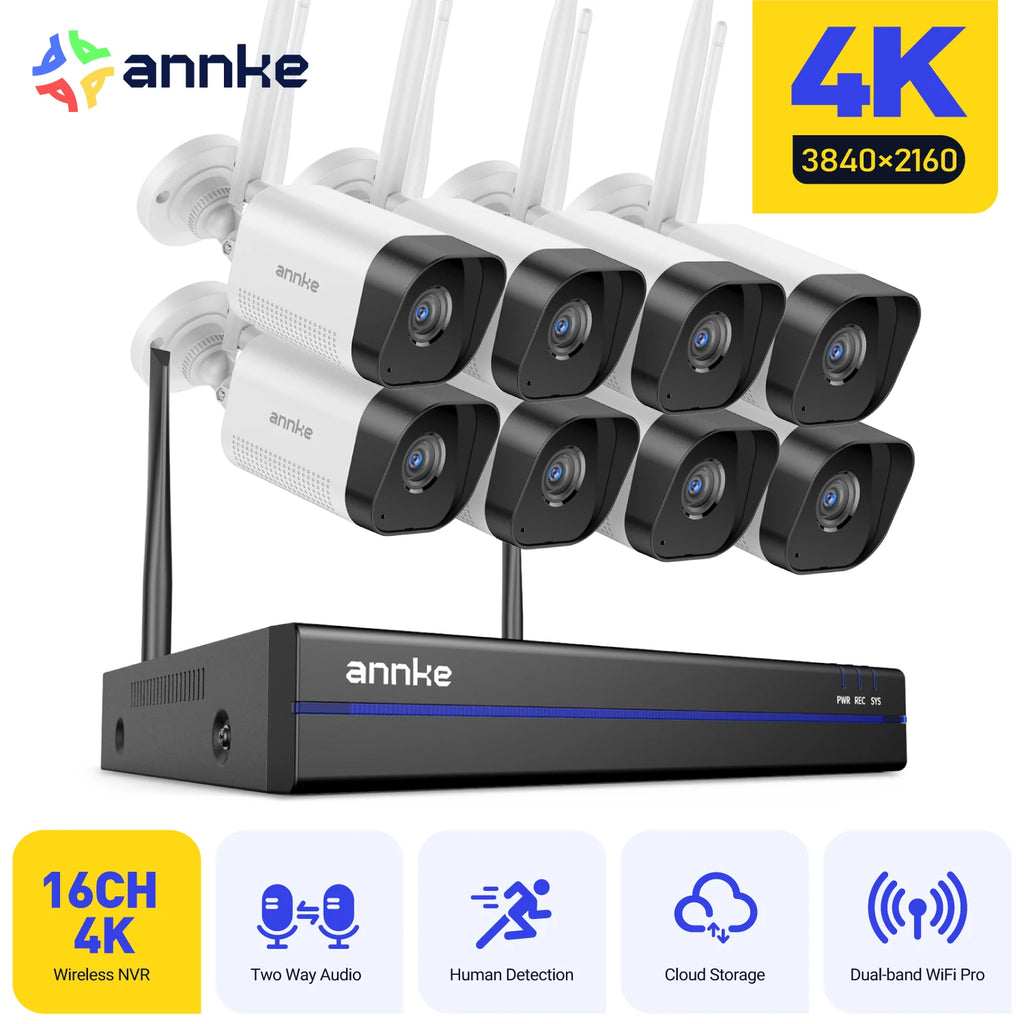 8MP Wireless CCTV Security System Kit with 16 Channels, 4K PoE Cameras, Two-Way Audio