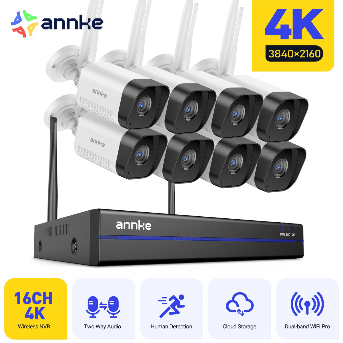 8MP Wireless CCTV Security System Kit with 16 Channels, 4K PoE Cameras, Two-Way Audio