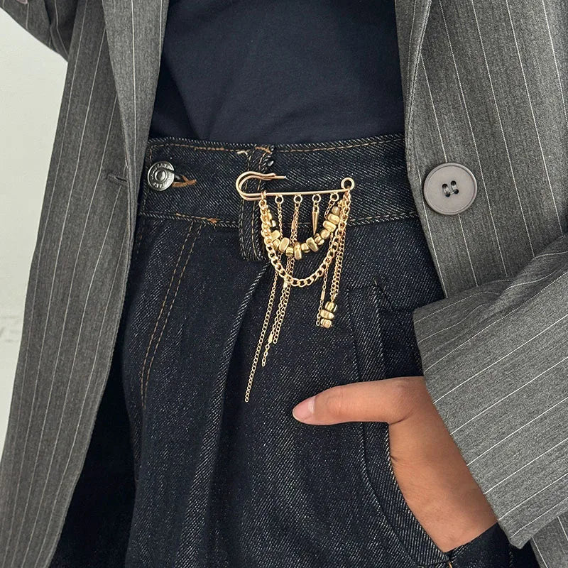 Fashion Irregular Tassel Chain Brooch for Women Multi-Functional Pants Chain Accessory