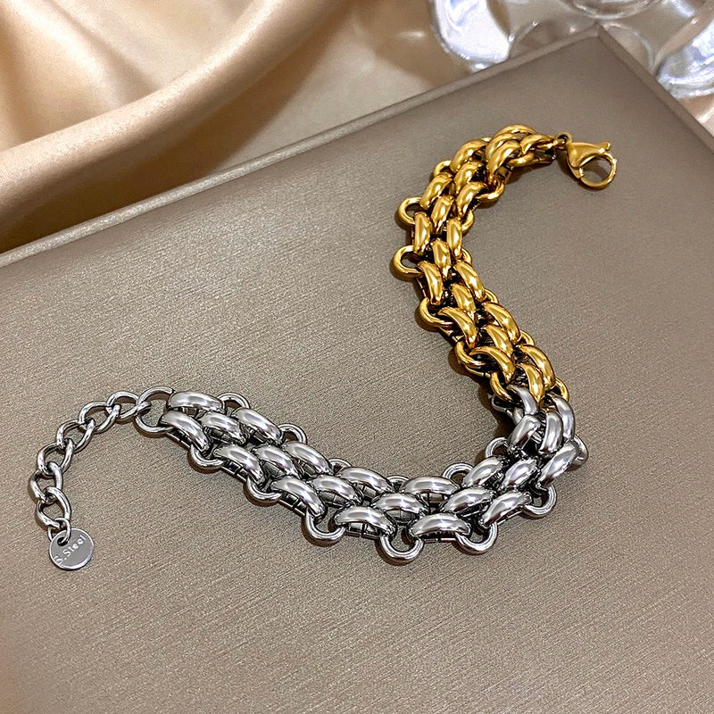 Men's Braided Titanium Steel Chain Bracelet Waterproof Contrast Design Jewelry