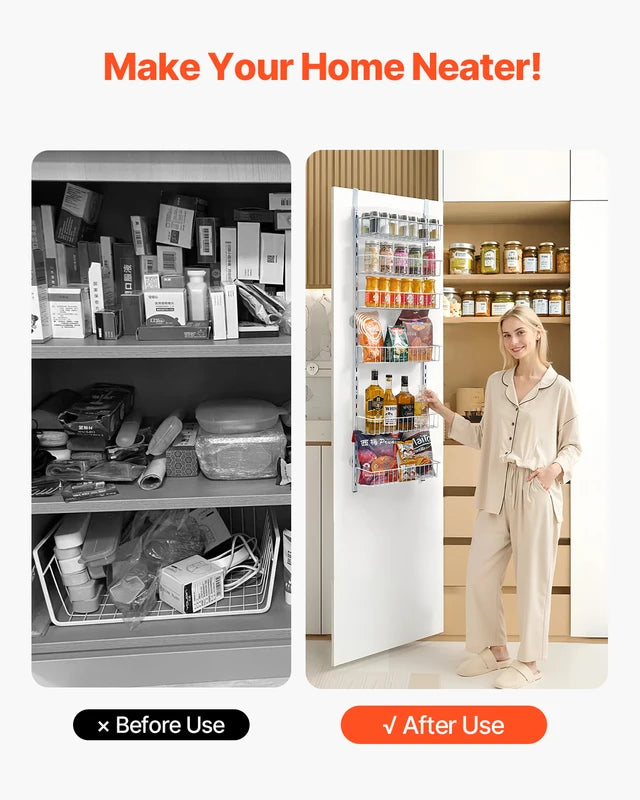 Heavy-Duty Over the Door Pantry Organizer with Adjustable Steel Shelves - Multi-Color
