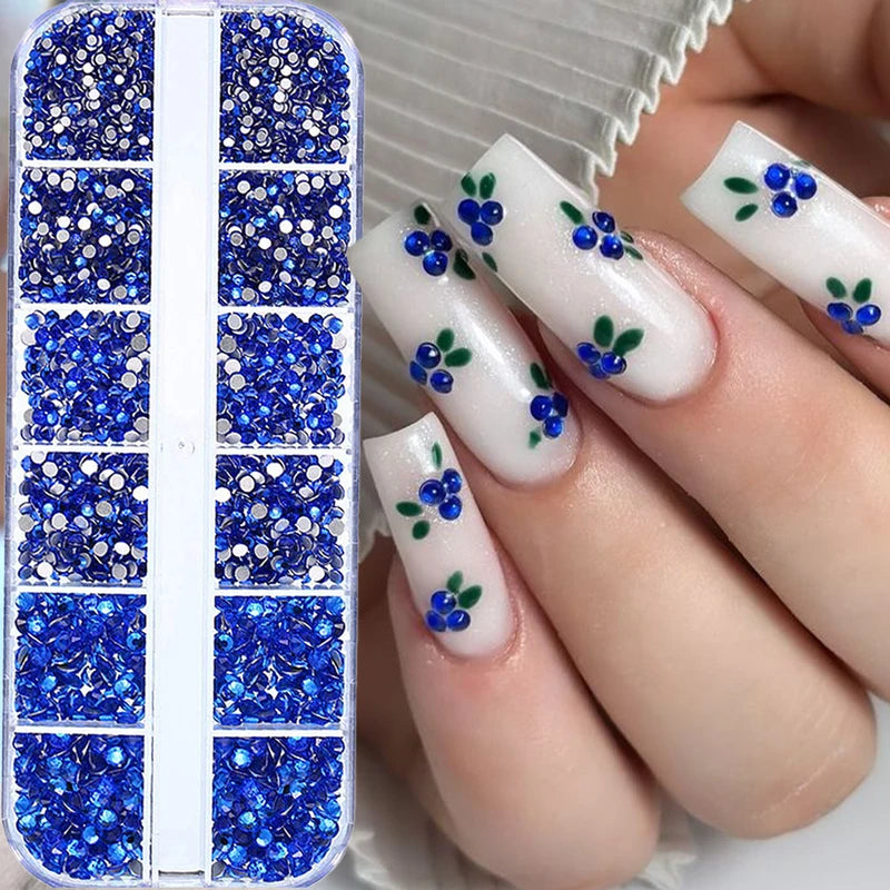 12-Grid Shiny Lake Blue Glass Nail Charms - Fruit Design DIY Rhinestones