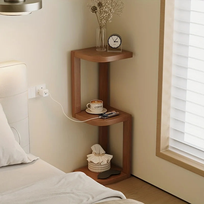 Narrow Corner Bedside Cabinet - Movable Storage Shelf for Small Spaces