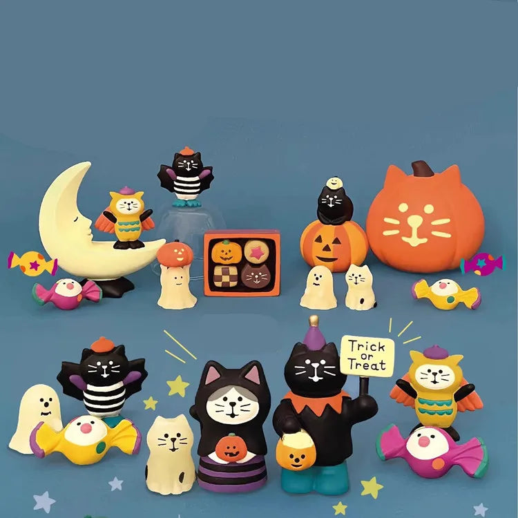 Halloween Pumpkin Night Light Cat Scene Decoration Luminous Resin Ornament - Trendy Creative Gift