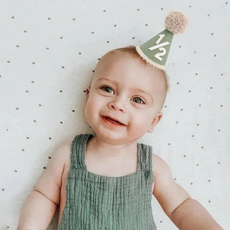 Half Birthday Party Hat for Baby Boy Girl - Green Pink Photo Prop & Decoration