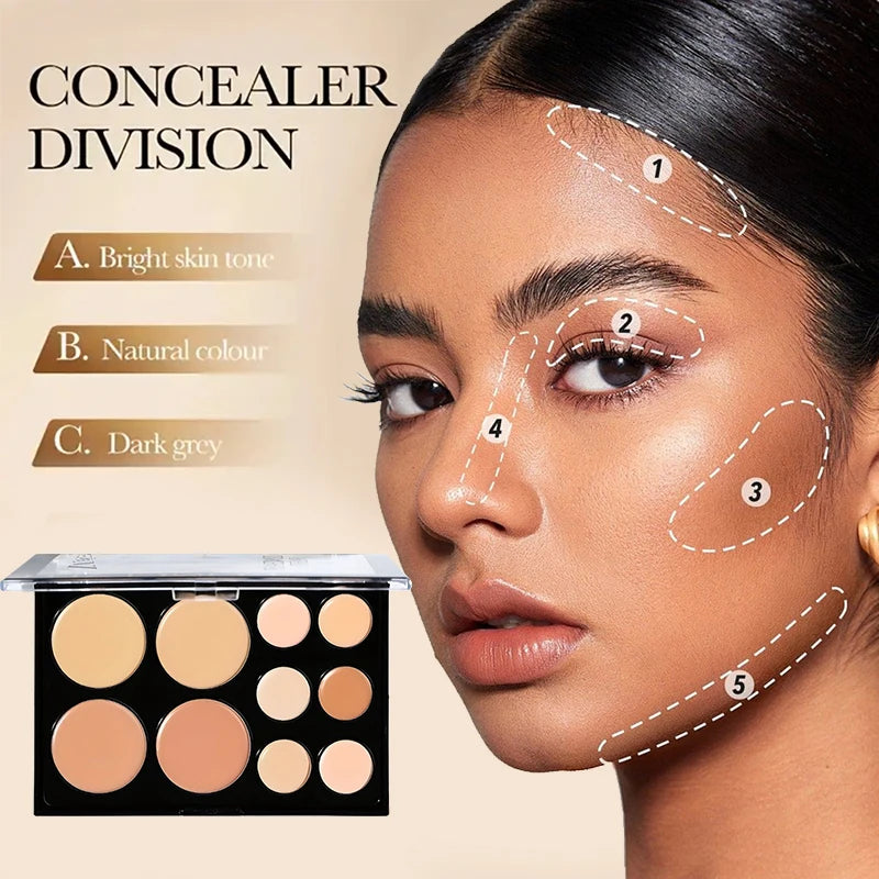 10-Color Cream Contour Palette with Brush | Waterproof Face Makeup Kit for Beginners
