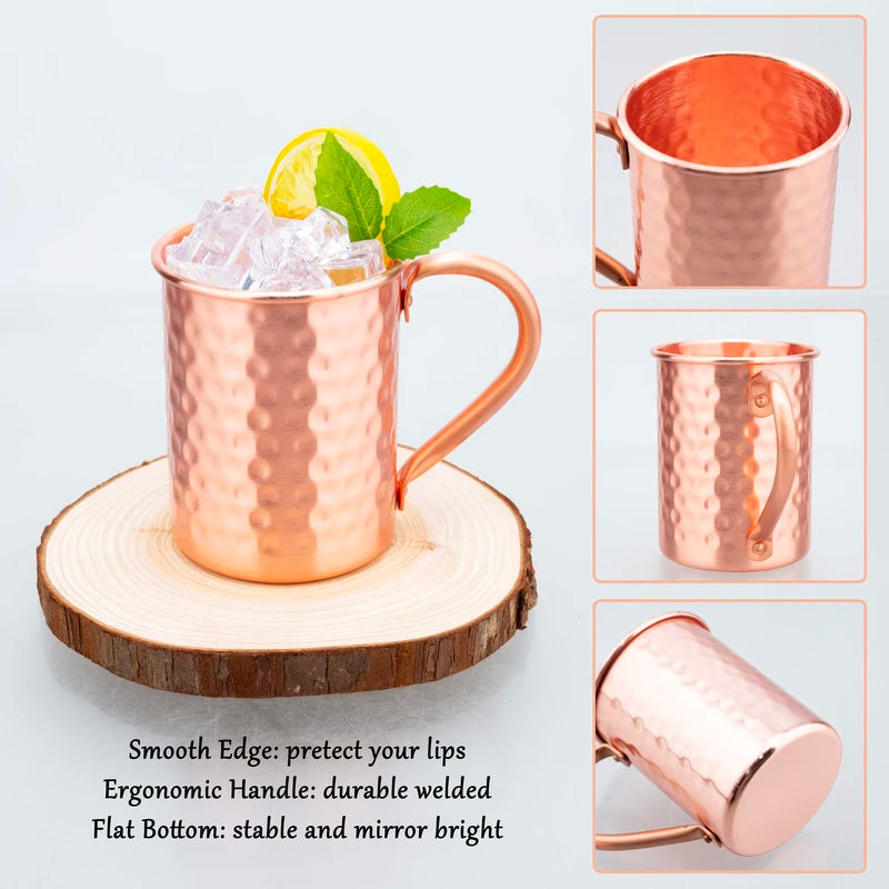 400ml Copper Mug Hammer Texture & Smooth Sanding Drinkware for Cocktails & Beer
