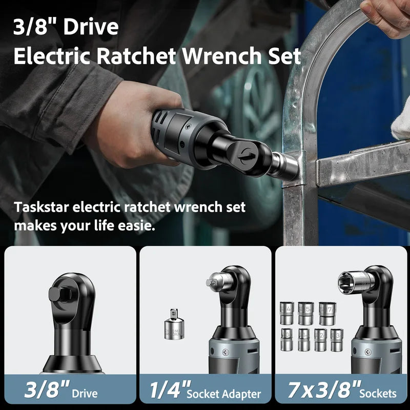12V Electric Ratchet Wrench Set with 2.0Ah Battery & LED Light for Car Repair