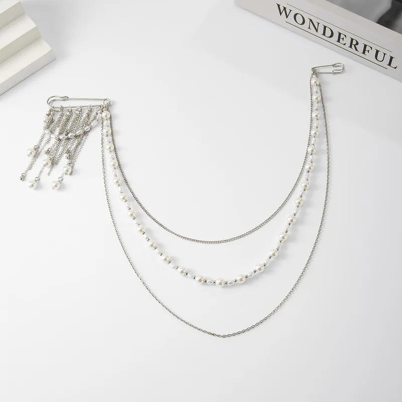 Personalized Pearl Brooch with Chain Tassel for Women Fashion Accessory