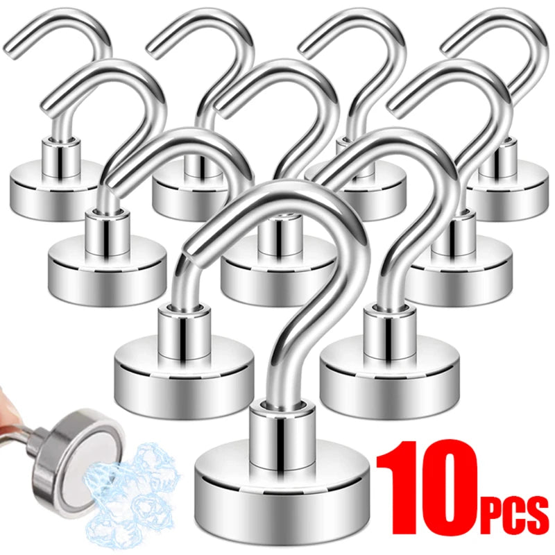 Heavy Duty Magnetic Wall Hooks Set - Strong Metal Key & Tool Hangers for Home Kitchen Bathroom