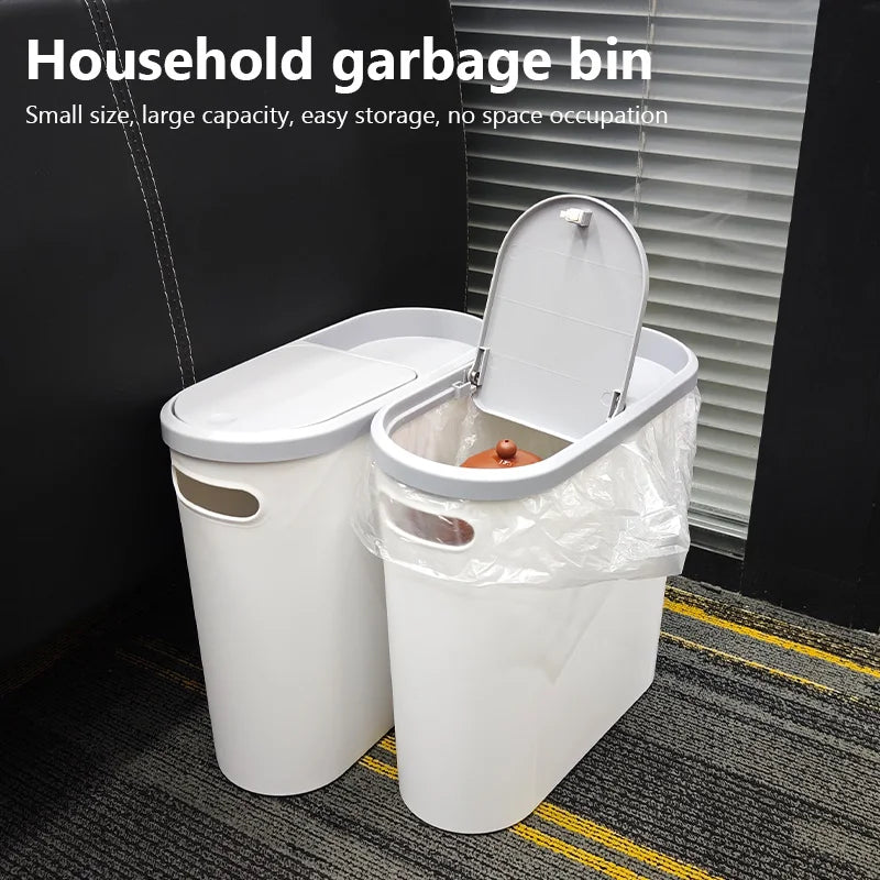 Large Capacity Bathroom Trash Can with Lid - Creative Plastic Garbage Bin for Kitchen & Room