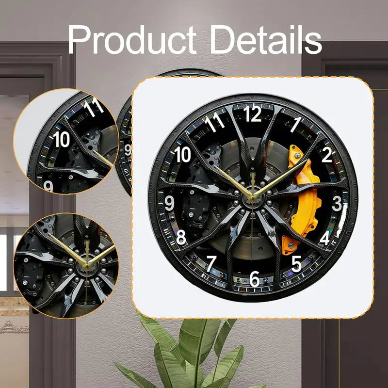 2D Car Wheel Wall Clock - Silent Modern Acrylic Decoration for Home & Classroom