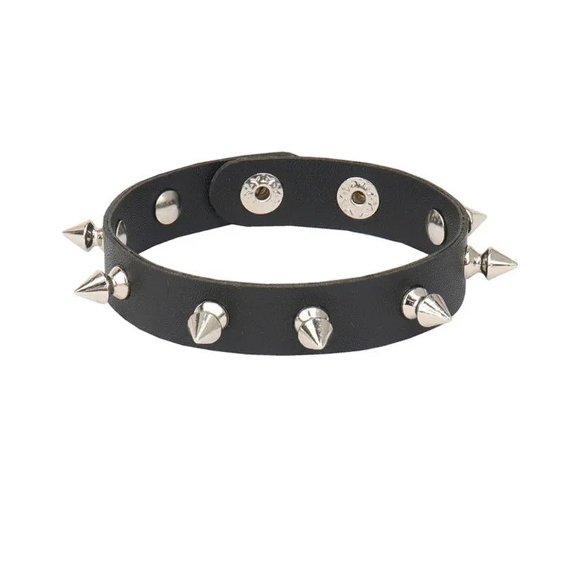 Adjustable Punk Rock Leather Bracelet Set with Spiked Studded Cuffs for Men Women 80s Emo Style