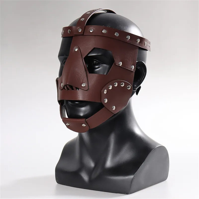 Vintage Claret Leather Mask Medieval Renaissance Costume Mask for Halloween Cosplay