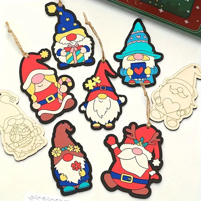 16-Piece Elf Gnome Wooden Hanging Craft Kit for Christmas Decorations DIY Holiday Crafts