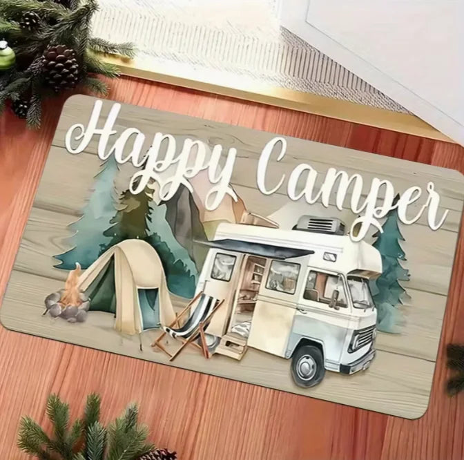 Outdoor Welcome Door Mat - Retro Camping Car Pine Tree Design for Indoor & Outdoor Use