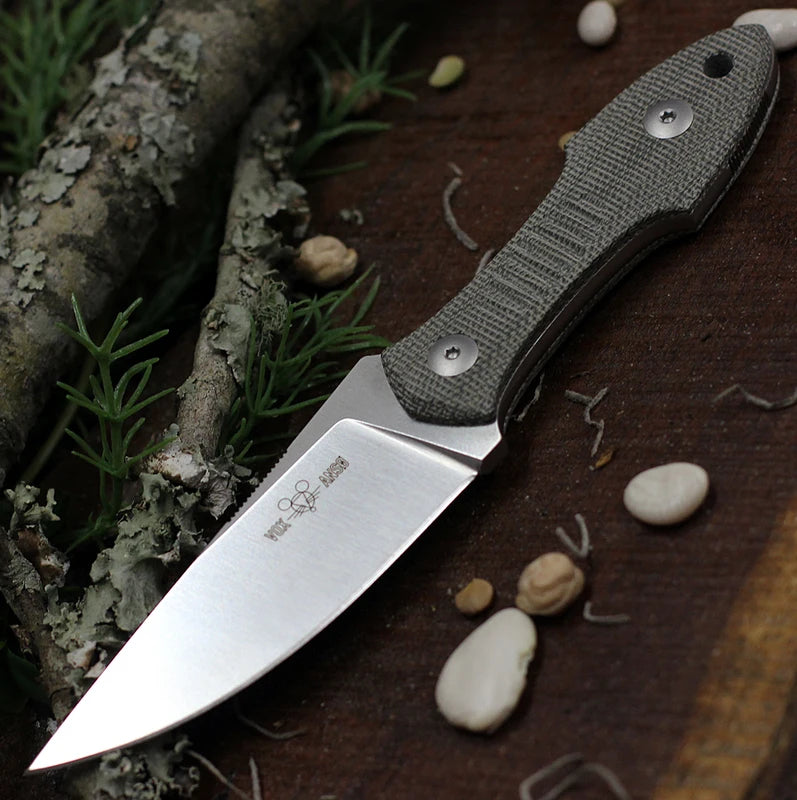Fixed Blade Camping & Hunting Knife with Leather Sheath, Satin Drop Point Blade, 16.3cm