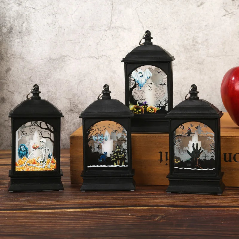 Halloween LED Lanterns - Ghost Castle, Skeleton Hand & More, Battery Operated