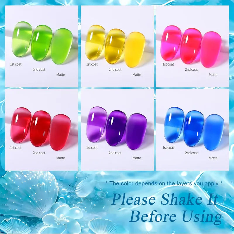 Jelly Gel Nail Polish Set - Colorful Translucent UV LED Curable Nail Art Kit