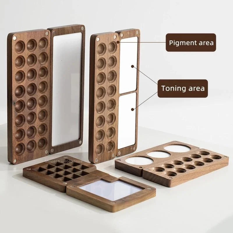 Portable Wooden Watercolor Paint Box with Magnetic Palette for Artists - Travel Sketching