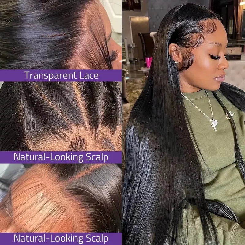 Brazilian Human Hair Wigs 13x6 HD Lace Front Pre Plucked 200 Density Natural Color
