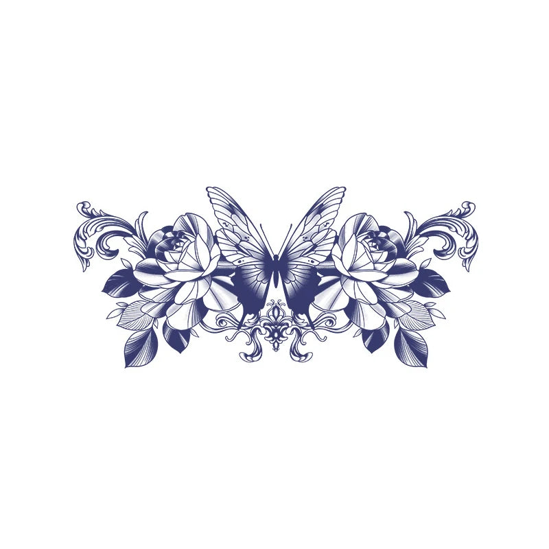 Waterproof Herbal Juice Temporary Tattoo Stickers for Hips Butterfly & Flower Designs